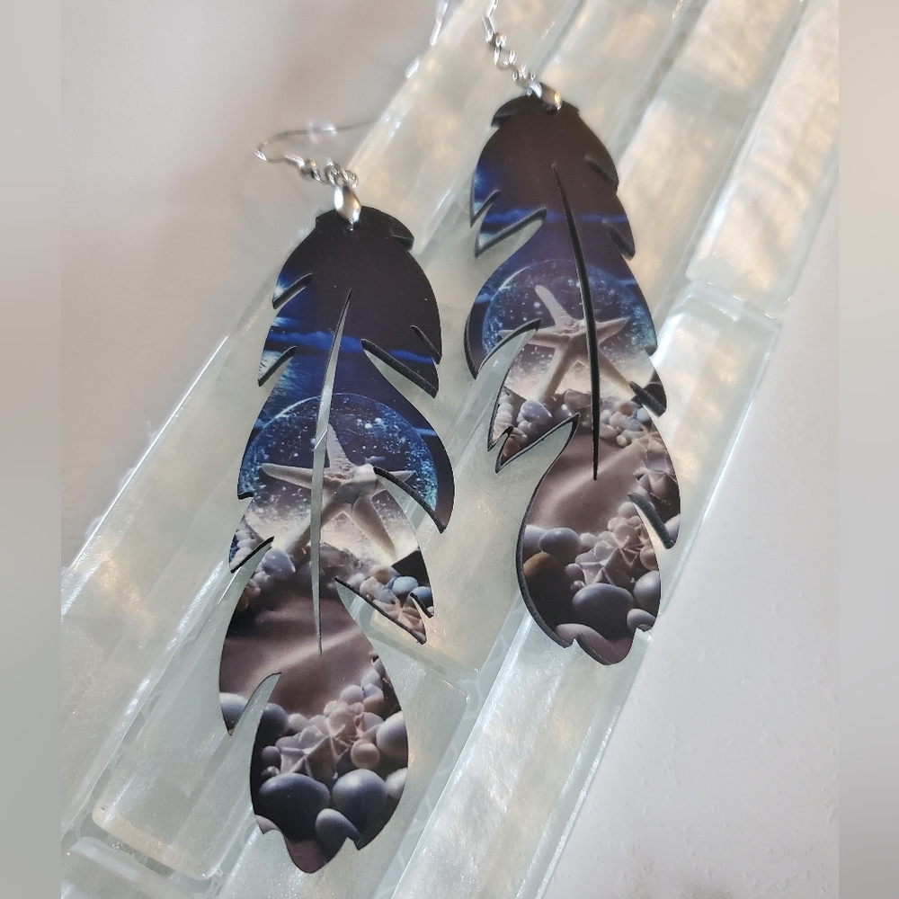 Ocean Starfish Feather Earrings
